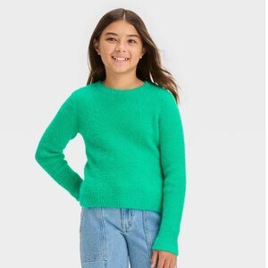 New! Girls' Fuzzy Ribbed Crewneck Sweater - art class™ Green,  Size Small